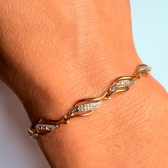 Gold Vermeil Two Tone Illusion Setting Tennis DL Bracelet Sterling Silver 925 - Picture 7 of 9